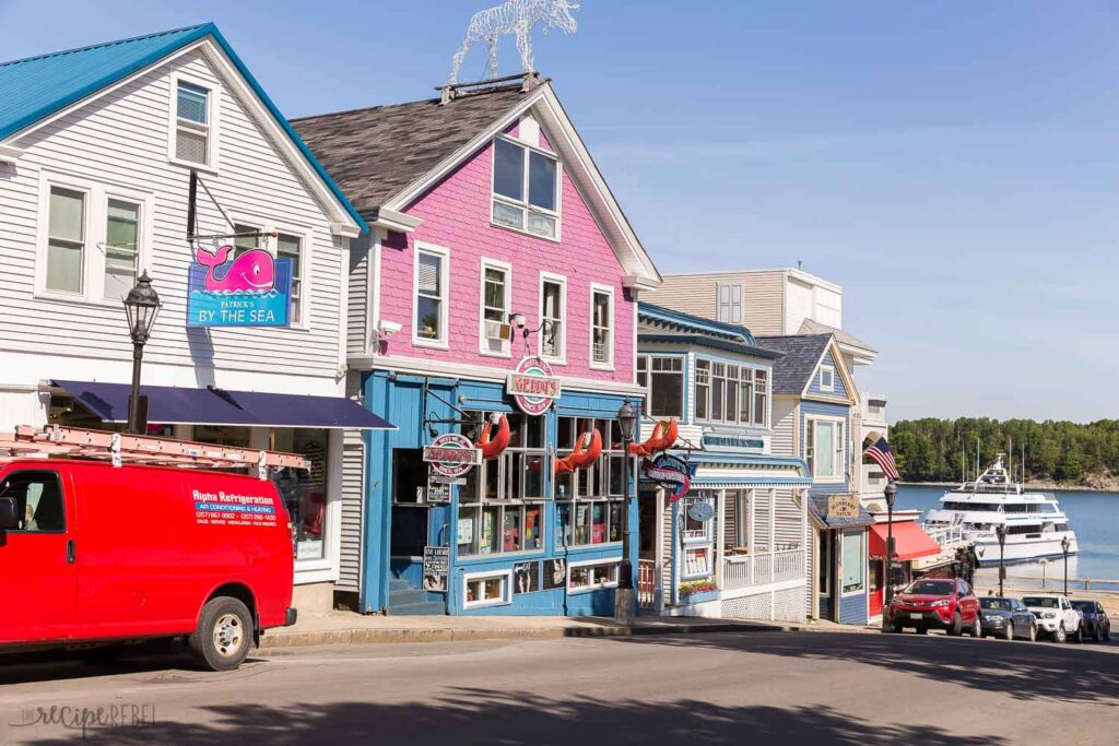 pink and blue restaurant in bar harbor maine main street