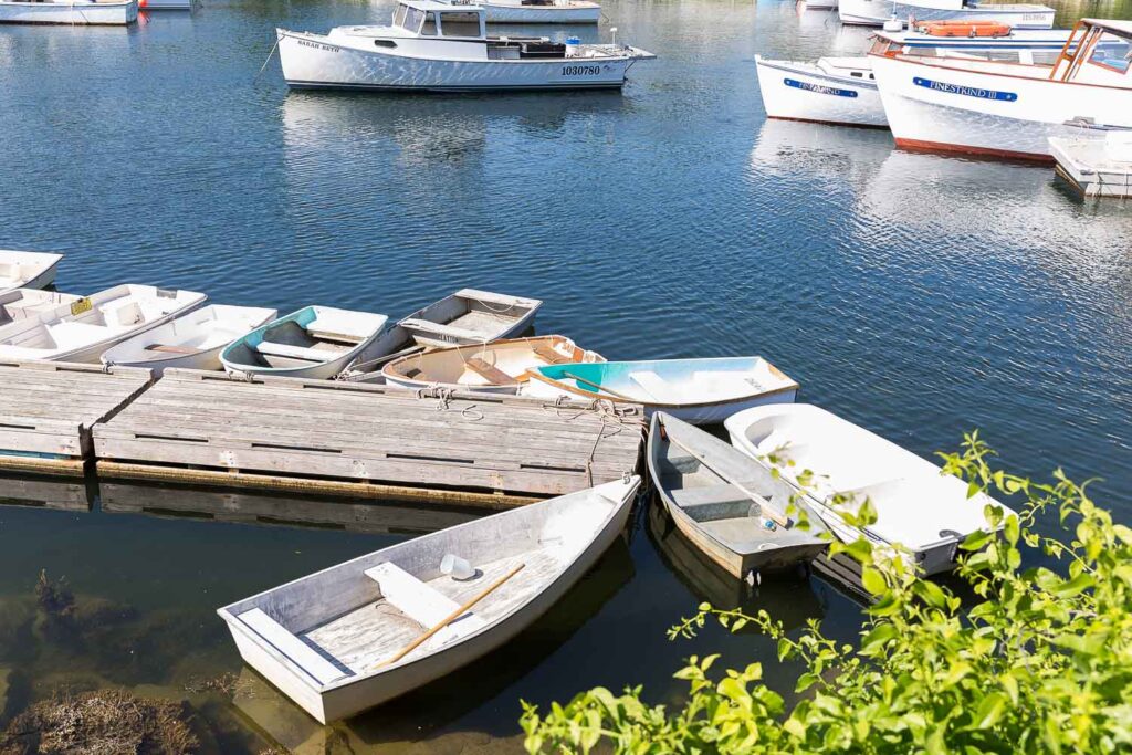 row boats at the dock in ogunquit maine