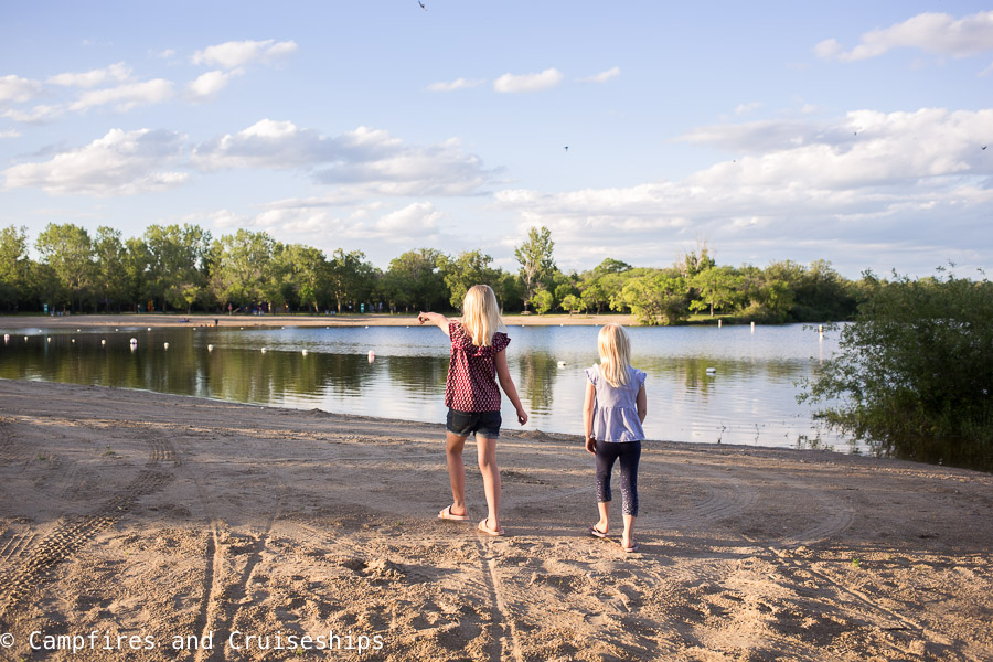two girls walking on main beach at st malo provincial park