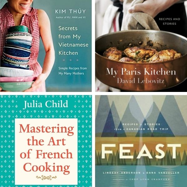 collage of four travel cookbooks